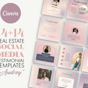 Real Estate Social Media Templates, Realtor Promotional Items, Canva Template, Instagram Story, Facebook Post | Testimonial Pack | Ashley