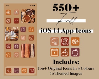 Iconos de aplicaciones iOS en color terracota, temática otoñal (descarga digital)