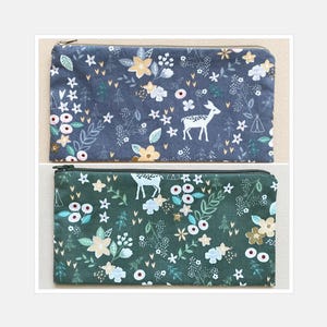 Cartera de mano con cremallera, estampado floral y de ciervos, bolsa de tela con cremallera, bolsa de almacenamiento, reutilizable