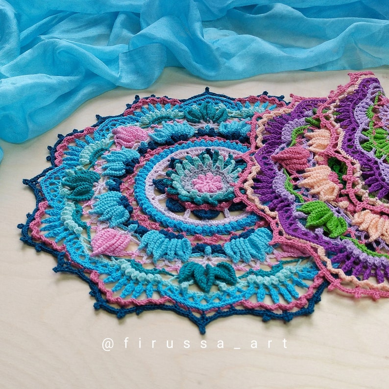 PDF crochet pattern Doily Eden Step by step crochet tutorial ENGRUS Written instruction with full photos and diagrams to each round
