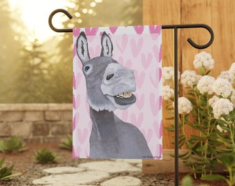 Cutest Donkey Welcome Home Banner - Sweet Pink Yard Flag with Hearts - Farmhouse Style Front Porch Banner -  Outdoor Home Decor - Burro Love