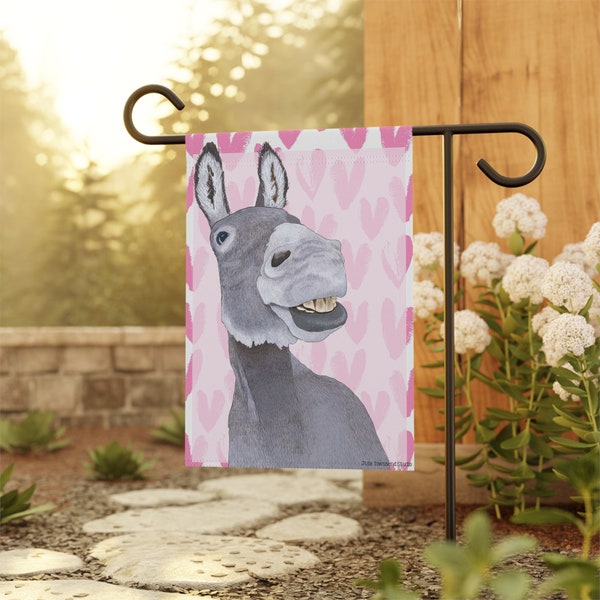 Cutest Donkey Welcome Home Banner - Sweet Pink Yard Flag with Hearts - Farmhouse Style Front Porch Banner -  Outdoor Home Decor - Burro Love