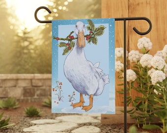 A Yard Flag that is Sure to Bring Lots of Holiday Smiles - Duck the Halls is the Cutest Duck Flag You Will Find - Cheery Holiday Garden Flag