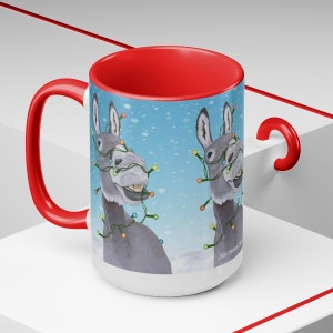 Sparkle and Shine Donkey with Holiday Lights Christmas Decorations Christmas Tree Lights Xmas Donkey Smiling Burro Cup 15 oz Mug image 3