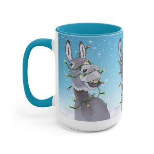 Sparkle and Shine Donkey with Holiday Lights Christmas Decorations Christmas Tree Lights Xmas Donkey Smiling Burro Cup 15 oz Mug image 4