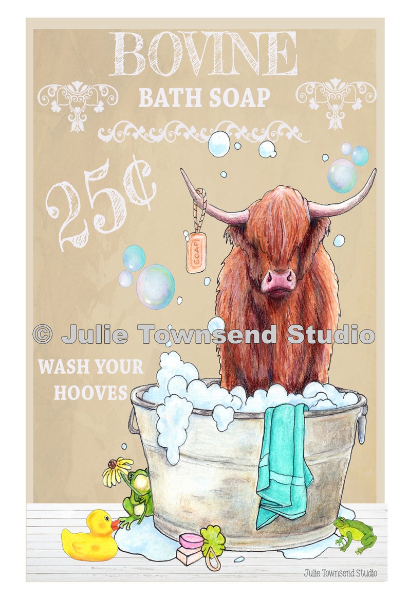 Highland Cow in a Wash Tub Kitchen Art Farmhouse Bathroom Etsy
