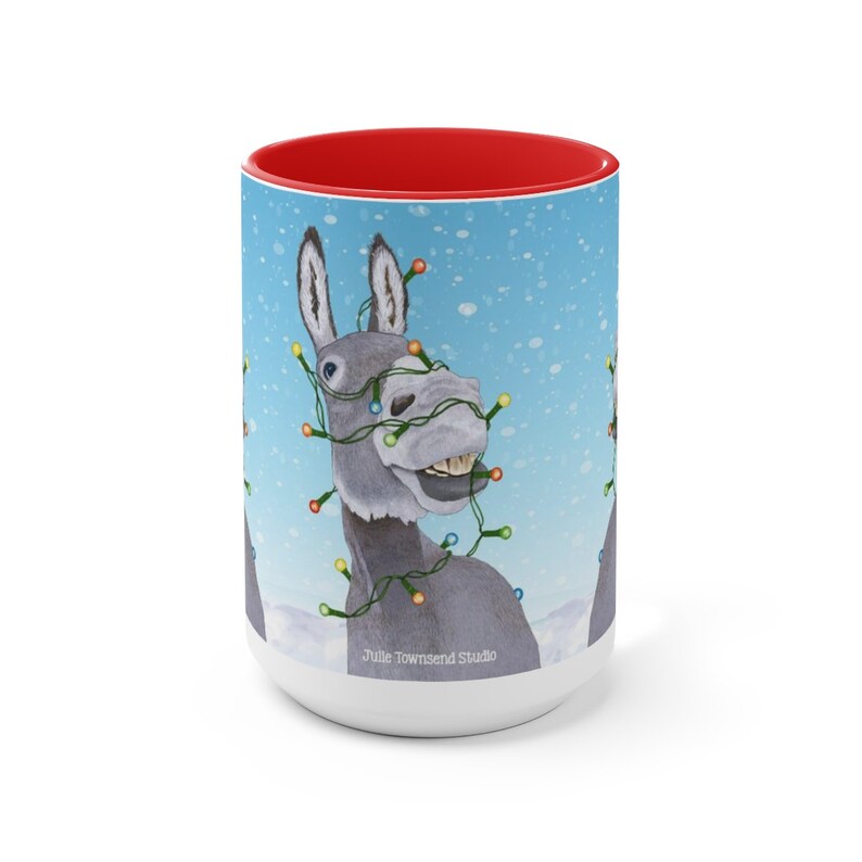 Sparkle and Shine Donkey with Holiday Lights Christmas Decorations Christmas Tree Lights Xmas Donkey Smiling Burro Cup 15 oz Mug image 8