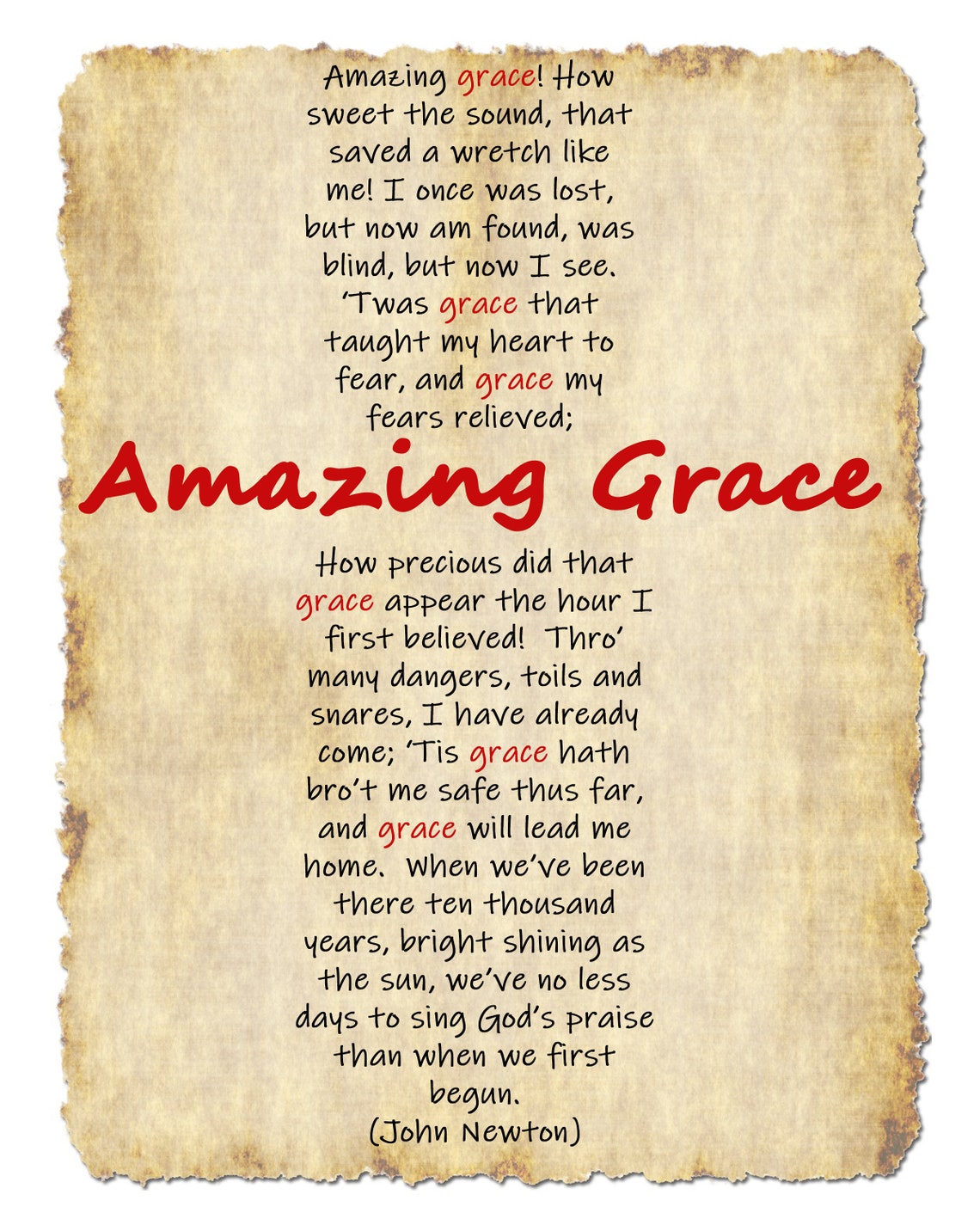 Amazing Grace Word Print Powerful Poster Christian Word Art | Etsy