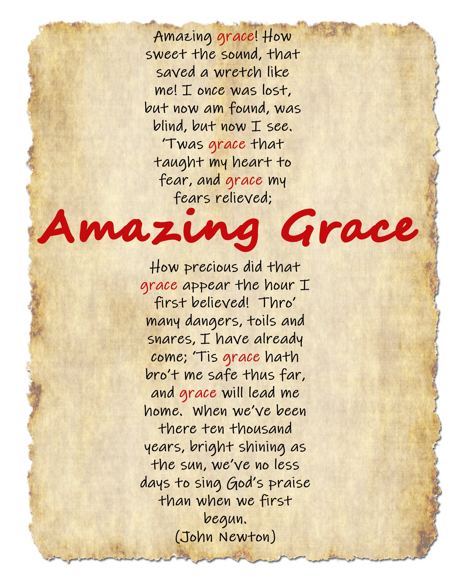 Amazing Grace Word Print Powerful Poster Christian Word Art Etsy