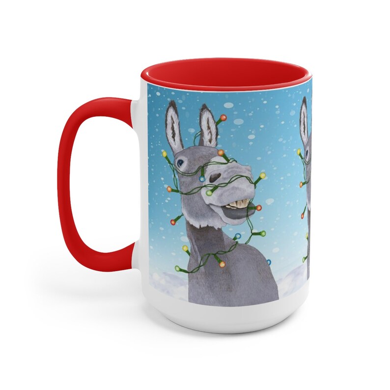 Sparkle and Shine Donkey with Holiday Lights Christmas Decorations Christmas Tree Lights Xmas Donkey Smiling Burro Cup 15 oz Mug image 7