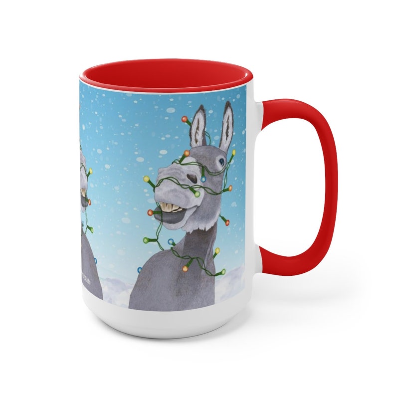 Sparkle and Shine Donkey with Holiday Lights Christmas Decorations Christmas Tree Lights Xmas Donkey Smiling Burro Cup 15 oz Mug image 9