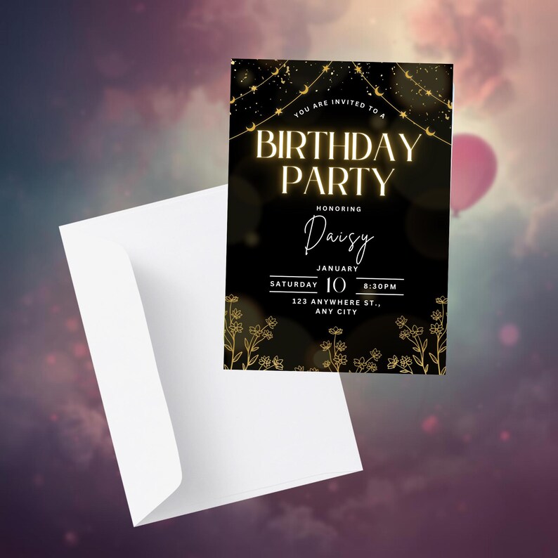 Elegant Black & Gold Birthday Invitation Template | Canva Editable ...