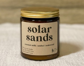 Solar Sands | 9 oz Soy Wax Candle, 100% Soy Wax Candle, Natural Candle, Non-Toxic Candle, 9 oz Candle, Amber Jar Candle, Candles