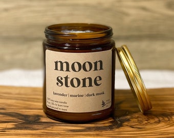Moon Stone | 9 oz Soy Wax Candle, 100% Soy Wax Candle, Natural Candle, Non-Toxic Candle, 9 oz Candle, Amber Jar Candle, Candles