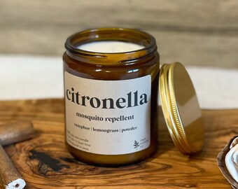 Citronella | 9 oz Soy Wax Candle, 100% Soy Wax Candle, Natural Candle, Non-Toxic Candle, 9 oz Candle, Amber Jar Candle, Candles