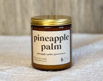 Pineapple Palm | 9 oz Soy Wax Candle, 100% Soy Wax Candle, Natural Candle, Non-Toxic Candle, 9 oz Candle, Amber Jar Candle, Candles
