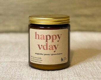Happy Vday | 9 oz 100% Soy Wax Candle, Natural Candle, Non-Toxic Candle, Valentine's Day Candle, Valentine's Gift, Vday Gift, Valentines