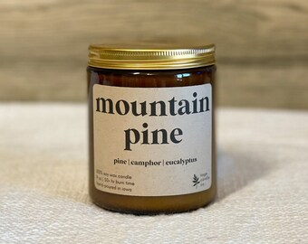Mountain Pine | 9 oz Soy Wax Candle, 100% Soy Wax Candle, Natural Candle, Non-Toxic Candle, 9 oz Candle, Amber Jar Candle, Candles