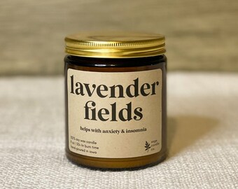 Lavender Fields | 9 oz 100% Soy Wax Candle, Natural Candle, Non-Toxic Candle, Amber Jar Candle, Aromatherapy Candle, Lavender Candle, Candle