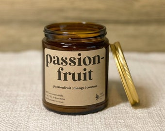 Passionfruit | 9 oz Soy Wax Candle, 100% Soy Wax Candle, Natural Candle, Non-Toxic Candle, 9 oz Candle, Amber Jar Candle, Candles