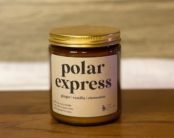 Polar Express | 9 oz 100% Soy Wax Candle, Natural Candle, Non-Toxic Candle, Amber Jar Candle, Christmas Candle, Winter Candle, Holiday