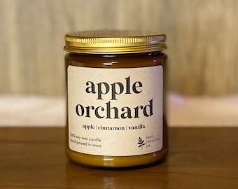 Apple Orchard | 9 oz Soy Wax Candle, 100% Soy Wax Candle, Natural Candle, Non-Toxic Candle, 9 oz Candle, Amber Jar Candle, Fall Candles