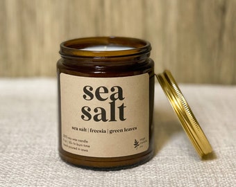 Sea Salt | 9 oz Soy Wax Candle, 100% Soy Wax Candle, Natural Candle, Non-Toxic Candle, 9 oz Candle, Amber Jar Candle, Candles