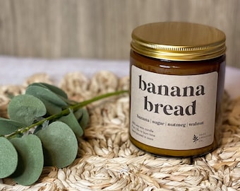 Banana Bread | 9 oz Soy Wax Candle, 100% Soy Wax Candle, Natural Candle, Non-Toxic Candle, 9 oz Candle, Amber Jar Candle, Fall Candles
