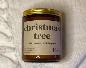 Christmas Tree | 9 oz Soy Wax Candle, 100% Soy Wax Candle, Natural Candle, Non-Toxic Candle, Amber Jar Candle Christmas Candle Winter Candle