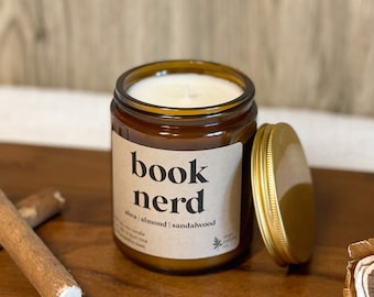 Book Nerd | 9 oz Soy Wax Candle, 100% Soy Wax Candle, Natural Candle, Non-Toxic Candle, 9 oz Candle, Amber Jar Candle, Candles