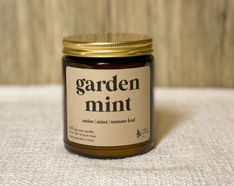 Garden Mint | 9 oz Soy Wax Candle, 100% Soy Wax Candle, Natural Candle, Non-Toxic Candle, 9 oz Candle, Amber Jar Candle, Candles