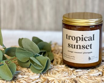 Tropical Sunset | 9 oz Soy Wax Candle, 100% Soy Wax Candle, Natural Candle, Non-Toxic Candle, 9 oz Candle, Amber Jar Candle, Candles
