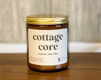 Cottage Core | 9 oz Soy Wax Candle, 100% Soy Wax Candle, Natural Candle, Non-Toxic Candle, 9 oz Candle, Amber Jar Candle, Candles