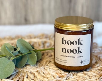 Book Nook | 9 oz Soy Wax Candle, 100% Soy Wax Candle, Natural Candle, Non-Toxic Candle, 9 oz Candle, Amber Jar Candle, Candles