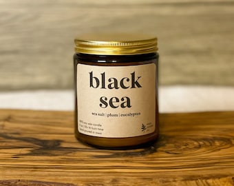 Black Sea | 9 oz Soy Wax Candle, 100% Soy Wax Candle, Natural Candle, Non-Toxic Candle, 9 oz Candle, Amber Jar Candle, Candles, Ocean Candle