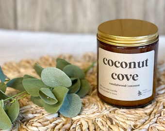 Coconut Cove | 9 oz Soy Wax Candle, 100% Soy Wax Candle, Natural Candle, Non-Toxic Candle, 9 oz Candle, Amber Jar Candle, Candles