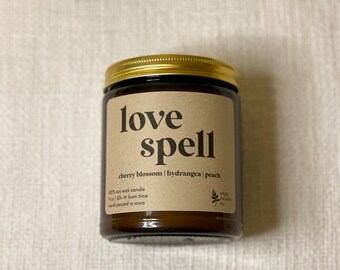 Love Spell | 9 oz 100% Soy Wax Candle, Natural Candle, Non-Toxic Candle, Valentine's Day Candle, Valentine's Gift, Vday Gift, Valentines