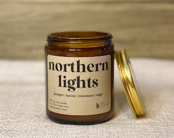 Northern Lights | 9 oz 100% Soy Wax Candle, Natural Candle, Non-Toxic Candle, Amber Jar Candle, Christmas Candle, Winter Candle, Holiday