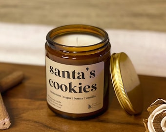 Santa's Cookies | 9 oz 100% Soy Wax Candle, Natural Candle, Non-Toxic Candle, Amber Jar Candle, Christmas Candle, Winter Candle, Holiday
