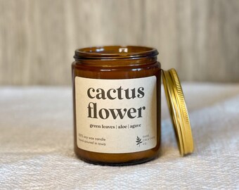 Cactus Flower | 9 oz Soy Wax Candle, 100% Soy Wax Candle, Natural Candle, Non-Toxic Candle, 9 oz Candle, Amber Jar Candle, Candles