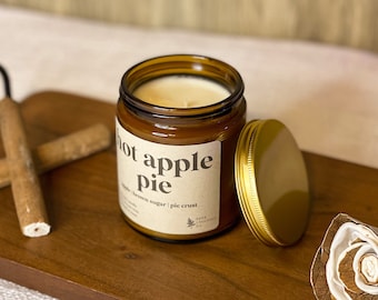 Hot Apple Pie | 9 oz Soy Wax Candle, 100% Soy Wax Candle, Natural Candle, Non-Toxic Candle, 9 oz Candle, Amber Jar Candle, Fall Candles
