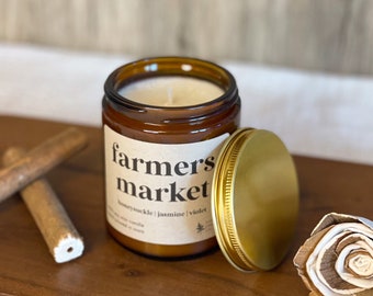 Farmers Market | 9 oz Soy Wax Candle, 100% Soy Wax Candle, Natural Candle, Non-Toxic Candle, 9 oz Candle, Amber Jar Candle, Candles