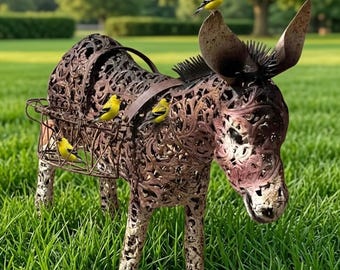 Rustic metal donkey statue in 3 sizes / garden decor