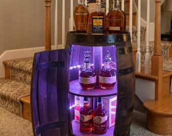Bourbon/whisky barrel with two convenient rotating trays – gift for husband or father