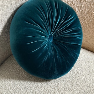 Peacock Teal Velvet Round Throw Pillow: 12" Decorative Cushion