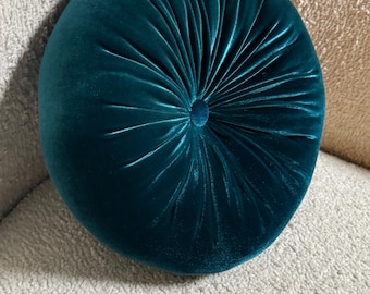 Peacock Teal Velvet Round Throw Pillow: 12" Decorative Cushion