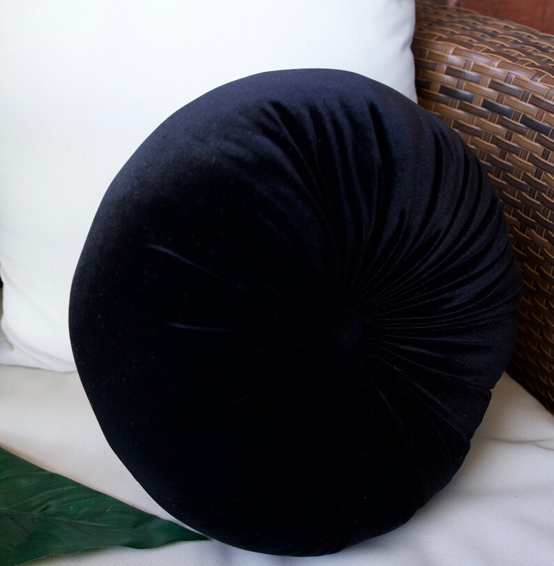 Black Velvet Round Soft Pillow Decorative Circle Cushion Boho Etsy