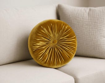 Golden Oak Velvet Round Pillow: 12" Decorative Cushion