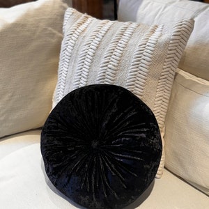 Black Velvet Round Soft Pillow Decorative Circle Cushion Boho Pillow image 3