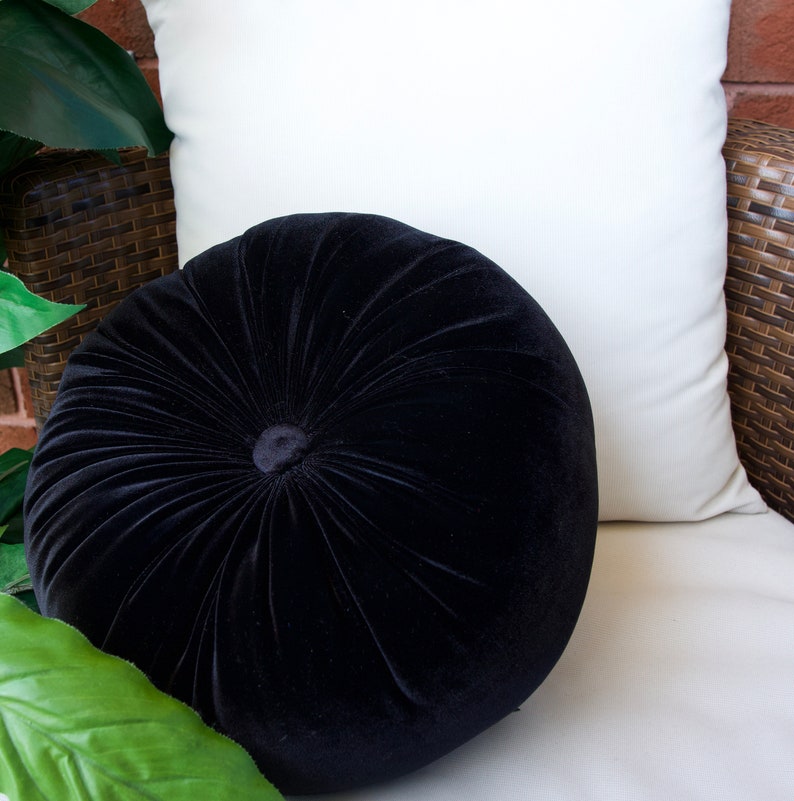 Black Velvet Round Soft Pillow Decorative Circle Cushion Boho Etsy
